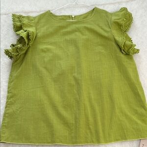 Green Ruffle Sleeve Blouse